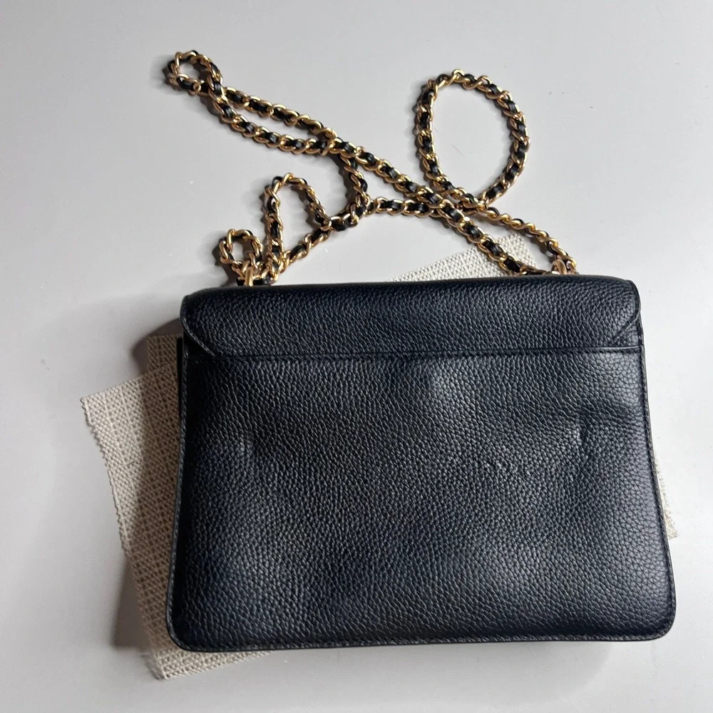 Tory Burch Britten Combo Crossbody Bag Black‎ Pebbled Leather Gold Chain Logo